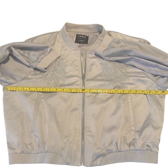 Lunik Silver Gray Embroidered Detail Full Zip Varsity Jacket Size XL - Picture 11 of 11